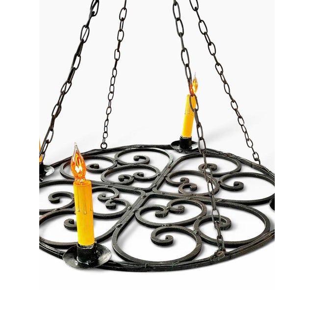 Early 20th Century Antique Gothic Hand-Forged Wrought Iron Corona Four Light Chandelier For Sale - Image 5 of 12