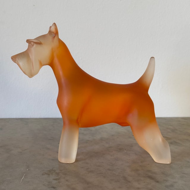 Art Deco Vintage Satin Glass Schnauzer Dog in Orange For Sale - Image 3 of 6