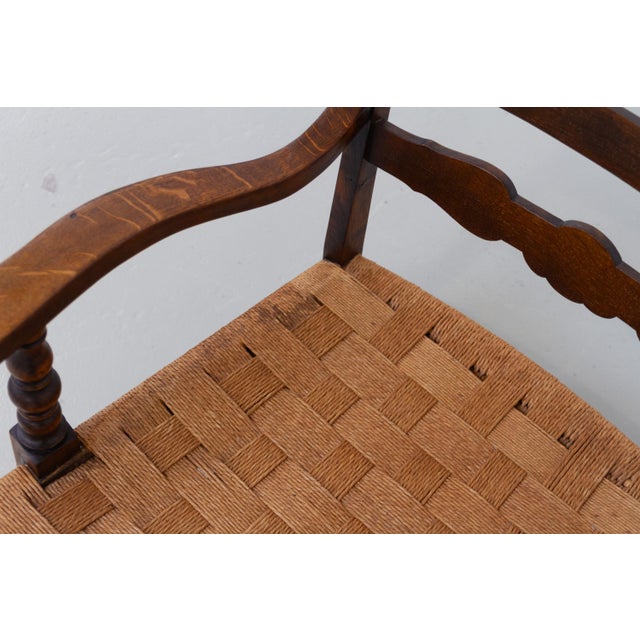 Danish Art Nouveau Lounge Chair in Oak and Papercord, 1930s For Sale - Image 13 of 18