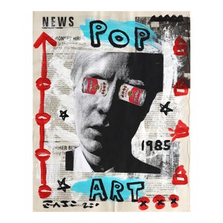 Warhol Pop Eyes - Original Pop Art Acrylic Painting on Newspaper by Gary John For Sale