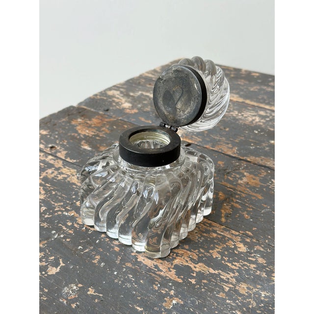 Early 20th Century Vintage Swirling Cast Glass + Metal Inkwell, Circa Late 19th - Early 20th Century For Sale - Image 5 of 13