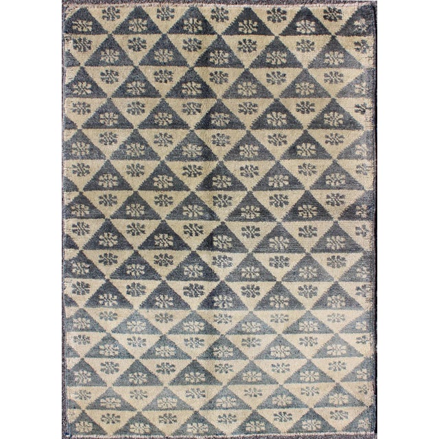 Textile 3'9 X 5'5 Vintage Tulu Rug With Gray Blue and Butter Yellow in Triangle Design For Sale - Image 7 of 7
