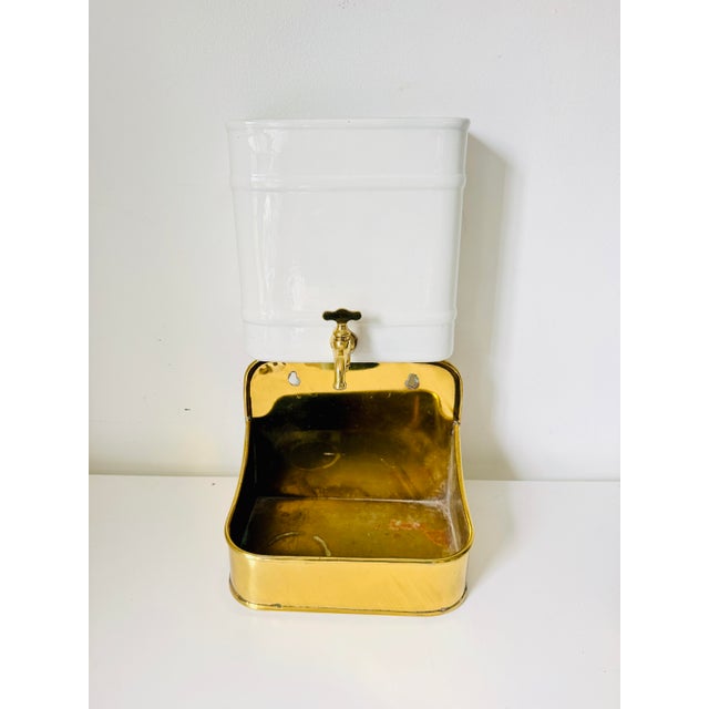 Antique French Wall Mount Lavabo Font and Basin Wall Fountain, Ironstone and Brass. For Sale - Image 10 of 12