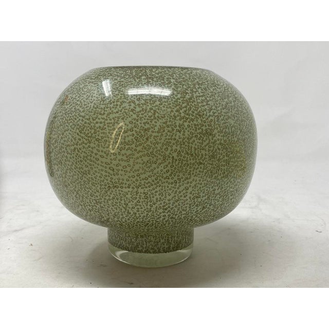 1970s Mid-Century Studio Art Glass Pedestal Squat Vase - Seafoam Mottle 5" For Sale - Image 5 of 6