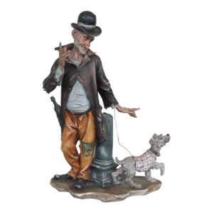 Italian Capo Di Monte Figurine a Man Smoking Cigar With a Dog 4459b