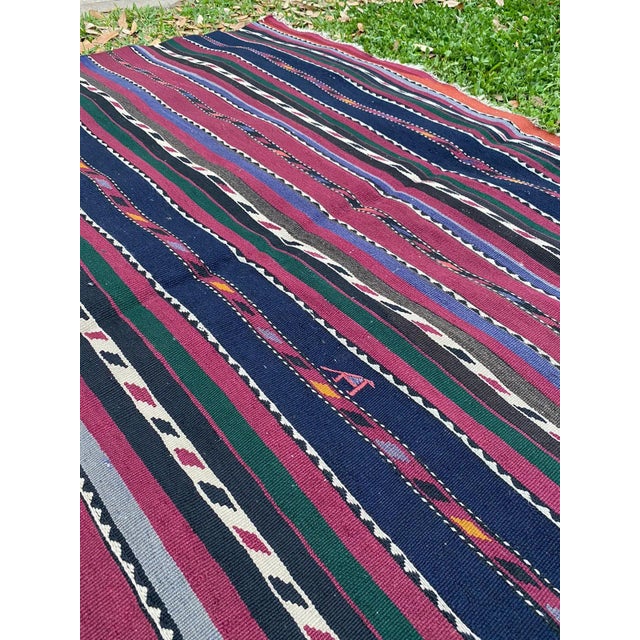 1930s Vintage Nomadic Plant Dye Navy Blue Large Kilim Rug For Sale - Image 9 of 12
