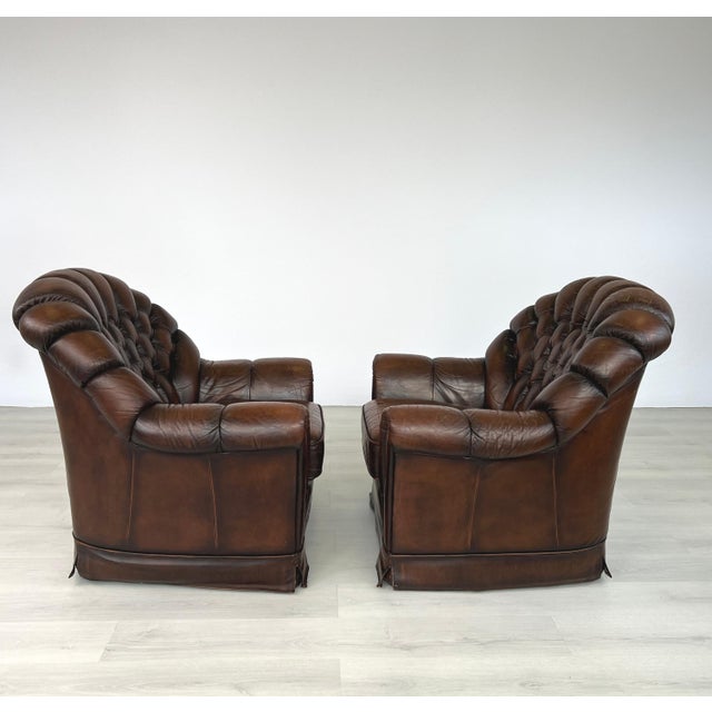 English Vintage Chesterfield Leather Club Chairs – A Pair For Sale - Image 3 of 12