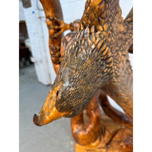Hand-Carved Eagle & Serpent Wood Sculpture For Sale In New York - Image 6 of 17