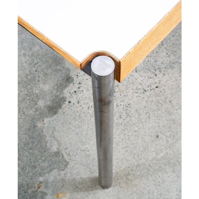 1970s Mid Century Modern Folding Table Jens Risom Burr Howe Furniture Oak Chrome White For Sale - Image 9 of 12