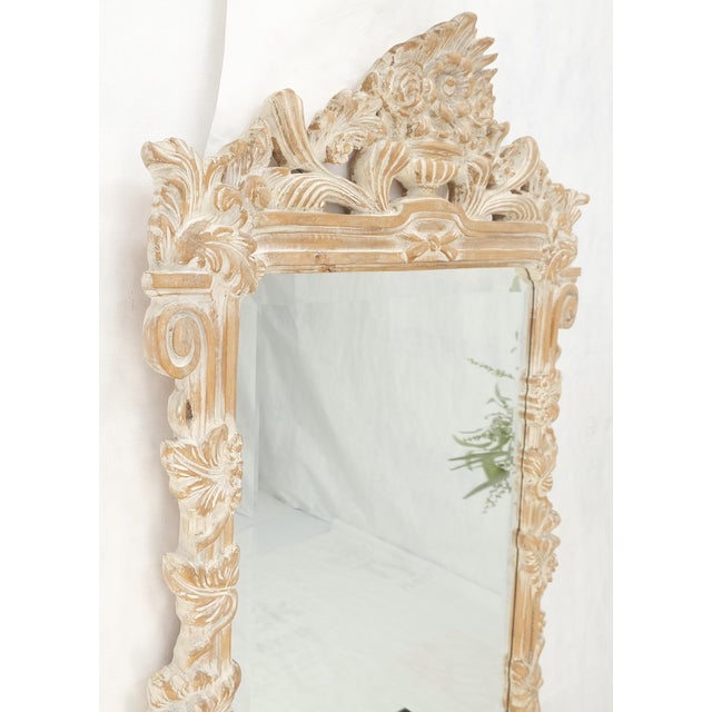 Baroque Maitland Smith Carved White Wash Finish Wall Mirror Matching Console Table MINT! For Sale - Image 3 of 14