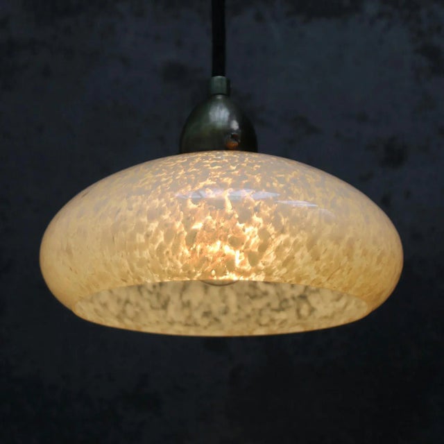 Metal French Clichy Yellow Glass Pendant Lamp For Sale - Image 7 of 8
