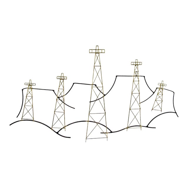 1950s Mid-Century Modern Oil Rig Landscape Wall Wire Sculpture For Sale