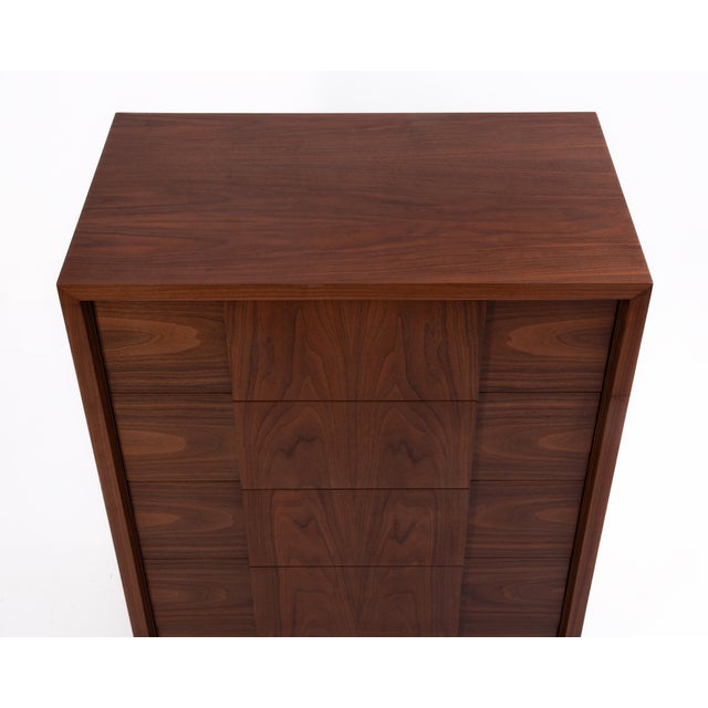 1950s Widdicomb Mid Century Walnut Five Drawer Tall Chest Restored For Sale - Image 12 of 17