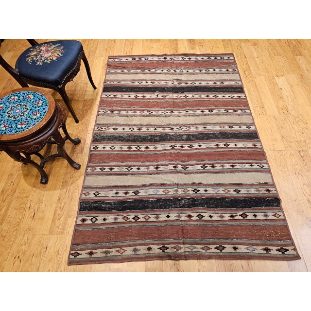 Textile Antique Shahsavan Tribal Kilim, Handwoven Wool, Southwestern Pattern, Earth Tones, 5x7 For Sale - Image 7 of 17