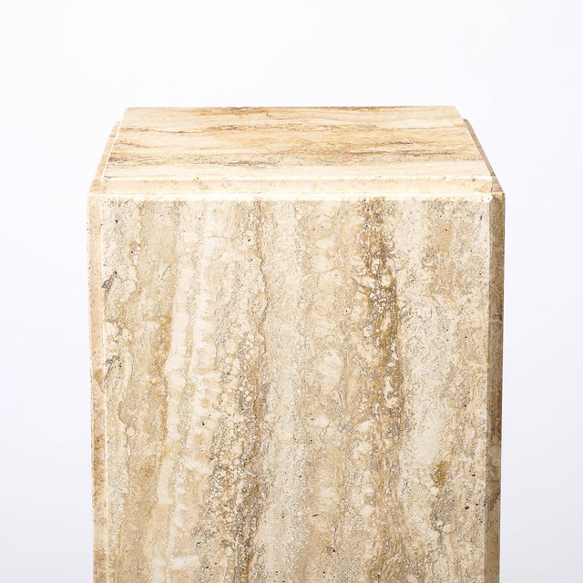 Mid-Century Modernist Rectilinear Travertine Pedestal With Stepped Detailing For Sale - Image 17 of 18