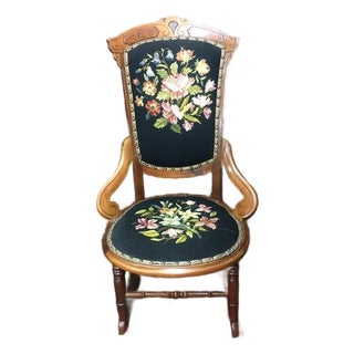 Antique Rocking Chair, Needlepoint Rocking Chair For Sale