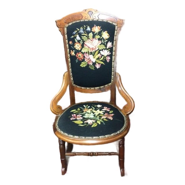 Antique Rocking Chair, Needlepoint Rocking Chair For Sale
