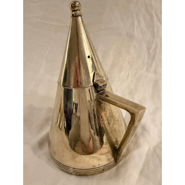 Mid 20th Century Art Deco Silver-Tone Metal Tea Set – Teapot, Sugar Pot & Milk Pot, 3-Piece For Sale - Image 6 of 10