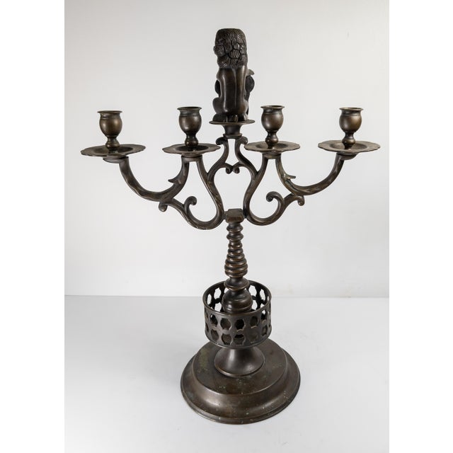 19th Century 19th Century European Bronze Candlestick With Lion and Amsterdam City Shield For Sale - Image 5 of 18