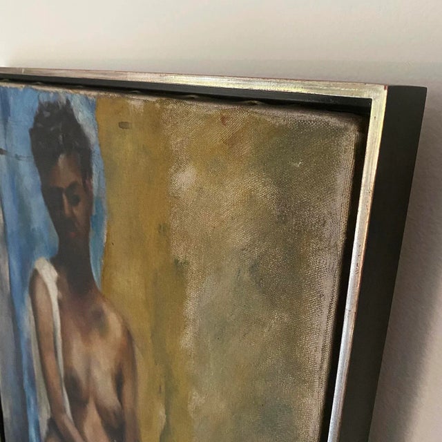 Early 20th Century Vintage Figurative Seated Female Acrylic Painting For Sale - Image 5 of 9