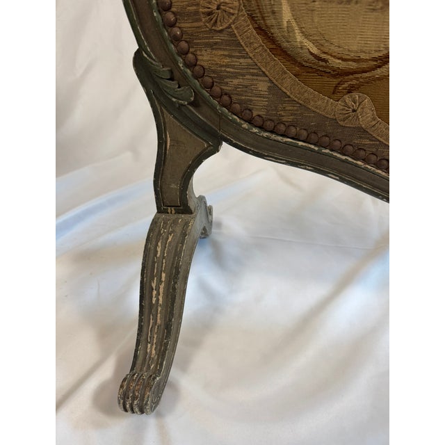 Antique French Louis XV Style Painted Firescreen | Aubusson-Style Tapestry Panel | Sage Green Cabriole Legs | 37in For Sale - Image 15 of 18