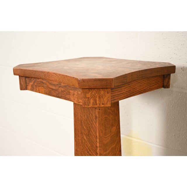 Stickley Brothers Style Antique Mission Tiger Oak Arts & Crafts Pedestal or Plant Stand, Circa 1910 For Sale In South Bend - Image 6 of 12