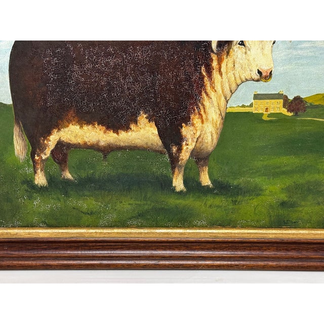 English English Hereford Bull Oil Painting in the Manner of William Henry Davis – Framed British Pastoral Cattle Portrait For Sale - Image 3 of 18