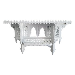 Moroccan Handcrafted Wooden Wall Shelf, White For Sale