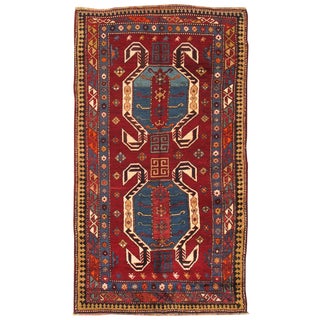 S. Antique Kazak Red/Navy Rug, 4' 7" X 8' 0" For Sale