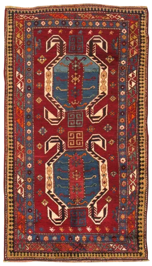 S. Antique Kazak Red/Navy Rug, 4' 7" X 8' 0"