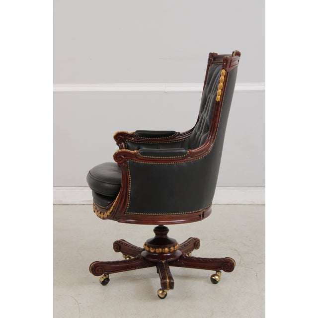 Francesco Molon Black Tufted Leather Swivel Arm Chair For Sale - Image 4 of 18