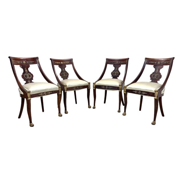Antique French Empire / Directoire Mahogany Side / Dining Chairs Restored For Sale