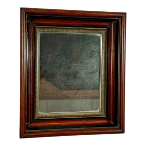 Antique 19th Century Victorian Eastlake Walnut Deep Well Mirror With Lemon Gold Gilt Liner