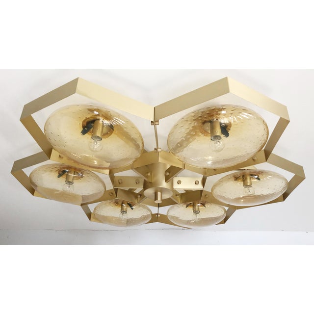 21st Century Hive Satin Brass Amber Bubbles Murano Flush Mount by Fabio LTD For Sale - Image 6 of 9