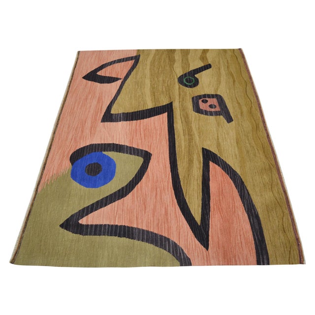 2020s Paul Klee Silence of the Angel Inspired Rug Hand Woven Kilim Rug - 3′10″ × 5′3″ For Sale - Image 5 of 18