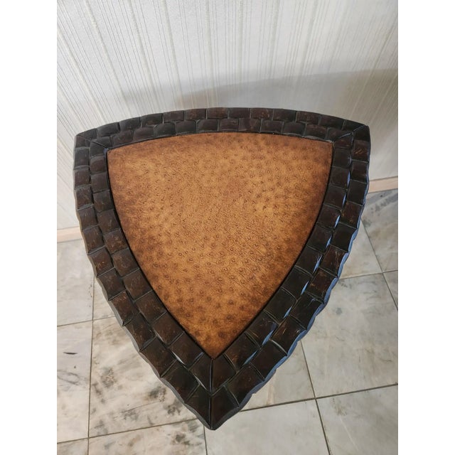 1970s French Side Table Faux Ostrich Leather Bamboo Wood For Sale - Image 11 of 13