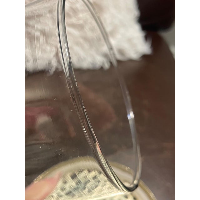 Metal Modern Clear Glass Cylinder Vase With Gold Metal Floral Frog Lid For Sale - Image 7 of 8