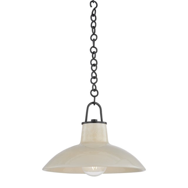 Hudson Valley Lighting Pottersville 12.5 in. 1 Light Pendant in Distressed Bronze and Ceramic Ivory Crackle Finish For Sale In New York - Image 6 of 6