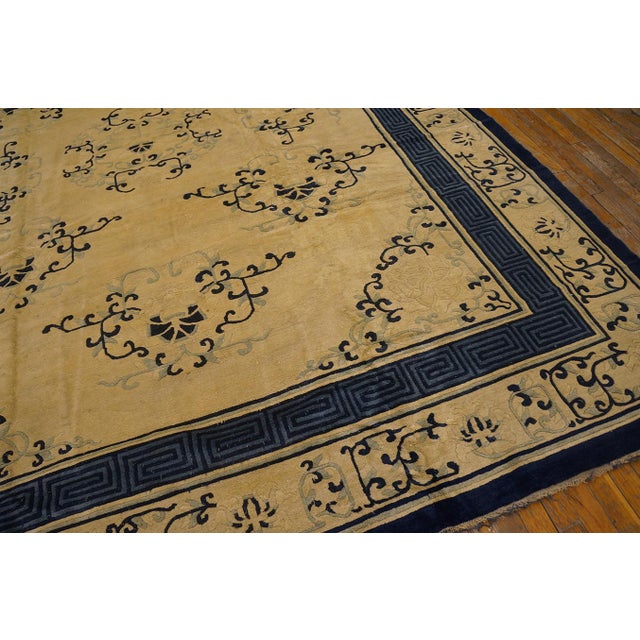 Marvelous Tan and Blue Color With Florid Design Antique Chinese Peking Rug For Sale - Image 9 of 12