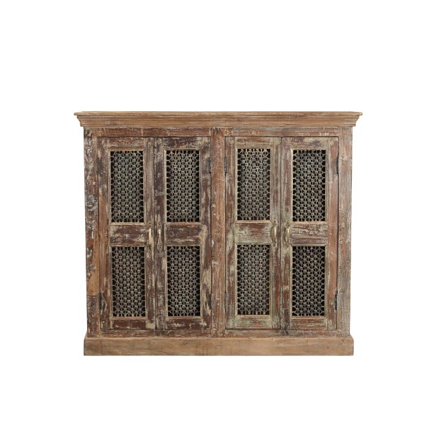 Indian Indian Teakwood Cabinet Constructed From Antique Doors With Inset Jali Iron For Sale - Image 3 of 5