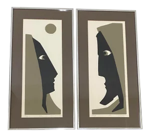 Mildred Dienstag "She & He" Original Mid Century Framed Serigraphs C.1975