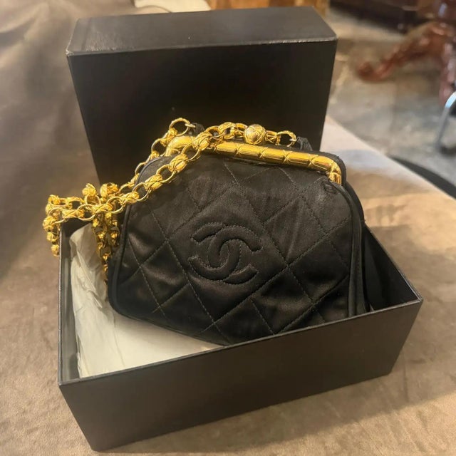 Chanel A Rare 1990s Black Satin Silk Evening Bag by Chanel For Sale - Image 4 of 17