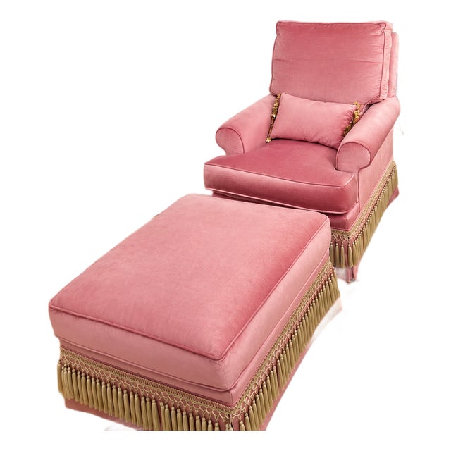 Exquisite Custom-Made Hollywood Regency Chair & Ottoman For Sale
