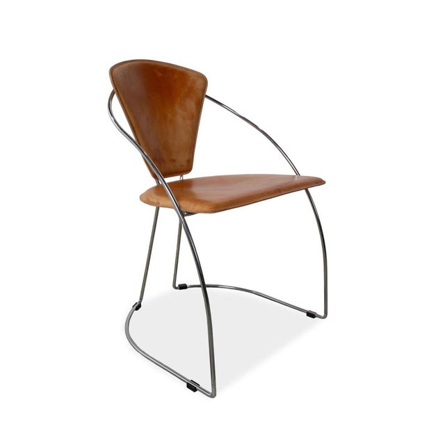 Modern Interio Croma Steel Tube Chairs in Natural Leather, Set of 4 For Sale - Image 3 of 12