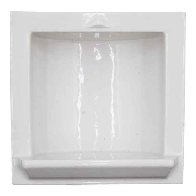 Vintage Recessed White Ceramic Fairfacts Co. Bathroom Soap Dish For Sale