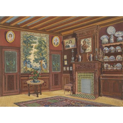 French Art Nouveau Interior Study with Delft Faience Collection, 1900 For Sale - Image 4 of 10