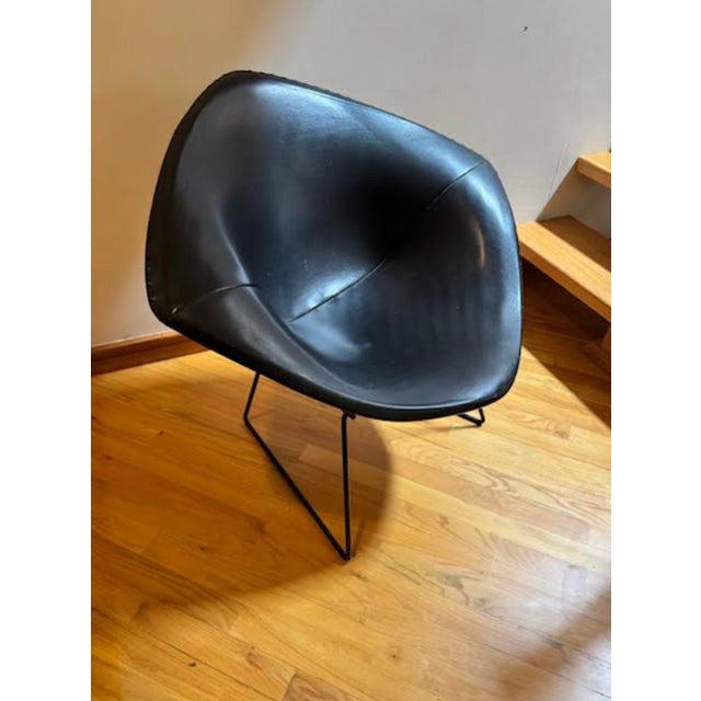 1950s Original Knoll Diamond Bertoia Black Leather Chairs For Sale - Image 5 of 7