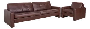 Conseta Leather Three-Seater and Armchair in Brown Coffee Mahogany with Headrest by COR, Set of 2