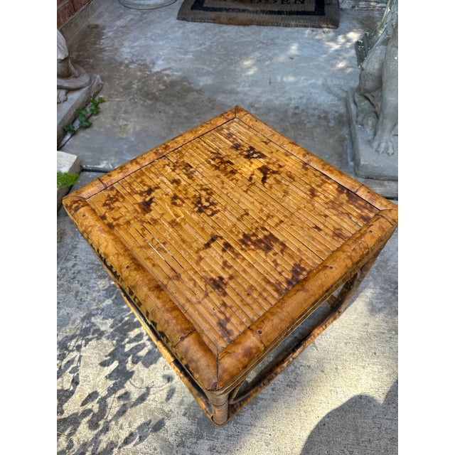 Mid-Century Modern Vintage Scorched Tortoise Bamboo Side Table For Sale - Image 3 of 7