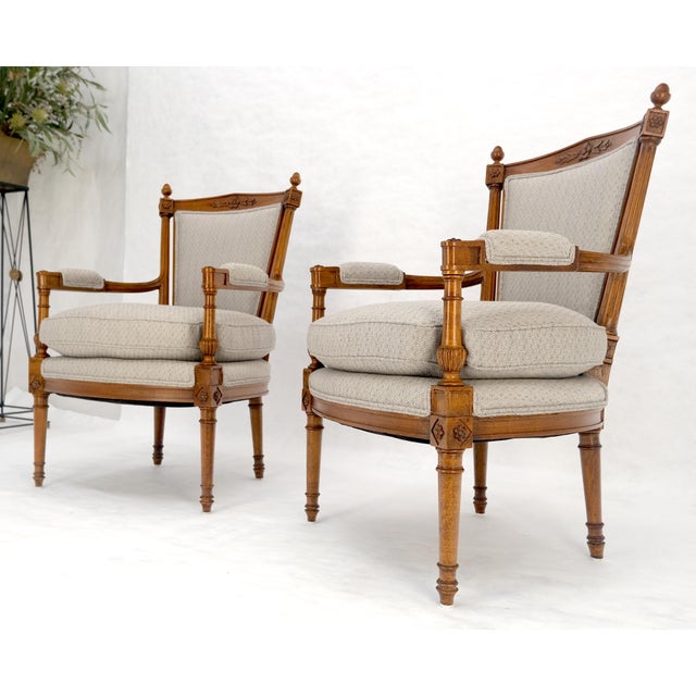Pair of Directoire Style Acorn Finials Solid Cherry Open Arm Lounge Chairs MINT! For Sale - Image 14 of 16